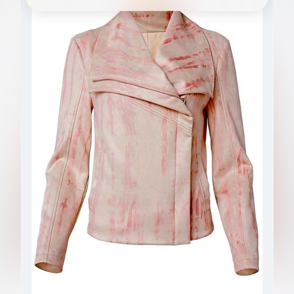 Venus Tie dye faux suede Pink asymmetrical front zip Lined Sz M women’s jacket - Picture 1 of 10